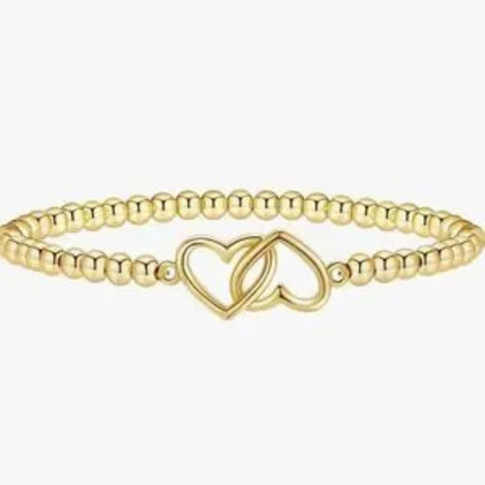 NEW?14K Gold Plated Gold Beaded Heart Bracelet
